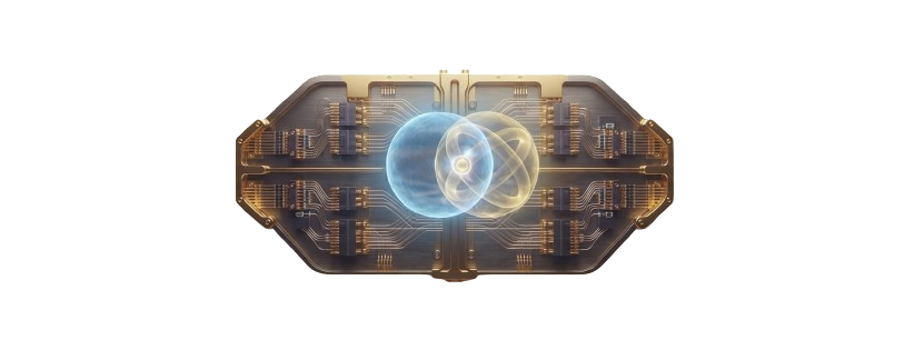Quantum-O chipset illustration: entangled SiV spin-qubit pairs linked by photon-mediated CZ gates.
