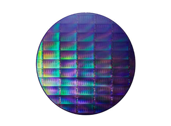Iridescent silicon wafer with quantum chipset dies